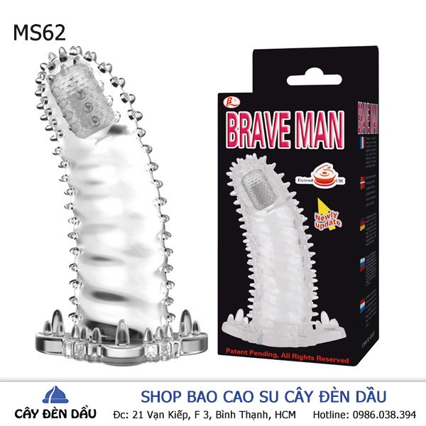 Bao cao su đôn dên gai Brave Man rung đầu kích thích siêu mạnh